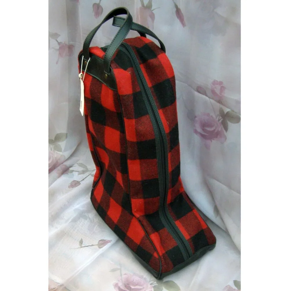 NEW Bonfanti Buffalo Plaid Wool Leather Boot Storage/Transport Bag